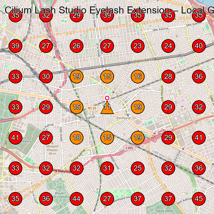 Cilium Lash Studio Eyelash Extension GeoGrid visibility map for Beauty Salon in Queens